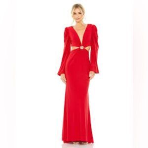 🔥NWT LEENA for MAC DUGGAL 26727 red Cutout Waist Puff Sleeve maxi Dress size 8